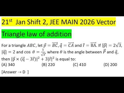 For a triangle ABC, let p =(BC) ,q =(CA) and r =(BA). If |p |=2√3,|q |=2 and cos⁡θ=1/√3, where θ is