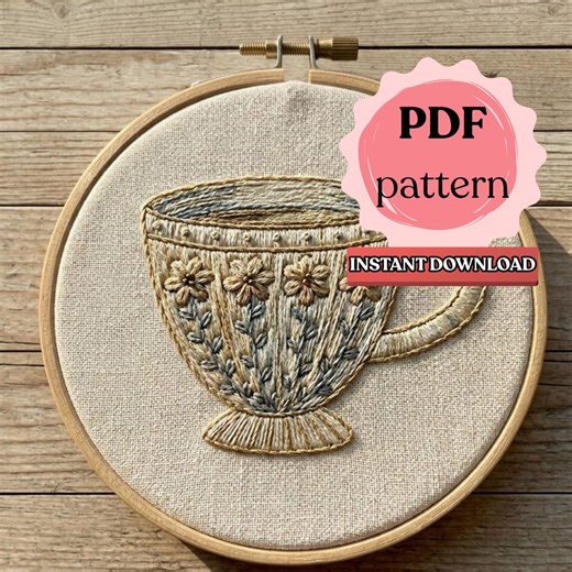 Vintage Teacup Embroidery, Hand Embroidery Design, Printable PDF Pattern - Etsy