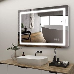 [Hot Item] Horizontal & Vertical Rectangle LED Lighted Bathroom Mirror Wall Mounted Bathroom Vanity Mirror with Dimmable Touch Switch 3000-6000K Adjustable Lights