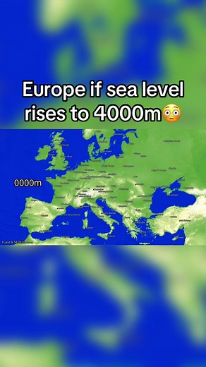 Europe if sea level rises to 4000m.#europe #sea #FYP #geo #Water #europe