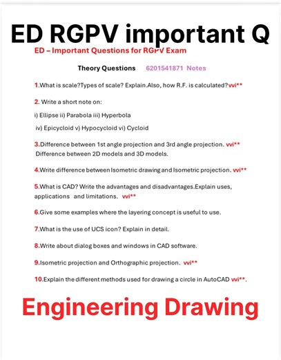ED #rgpv most important Theory question#engineeringdrawing Theory all important question & Numerical