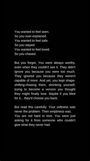 ⚠️You can read more here👇 You tried to become what they needed... but lost who you were in the process. That’s what happens when your nervous system learns to beg for love that should’ve been given freely. You chase. You bend. You bleed. And still — it’s not enough for them. But that doesn’t mean you’re not enough. It means it’s time to stop proving your worth to people who don’t know how to value it. This reel is for every version of you that begged to be chosen. For the one who shape-shifted 