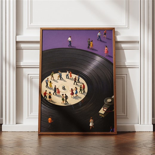 Purple Music Room Decor, Vinyl Record Print, Retro Dance Wall Art, Mid Century Gift, Unframed - Etsy