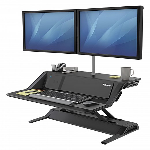 Fellowes 8080301 Lotus DX Black Sit-Stand Workstation - 32 3/4" x 24 1/4"