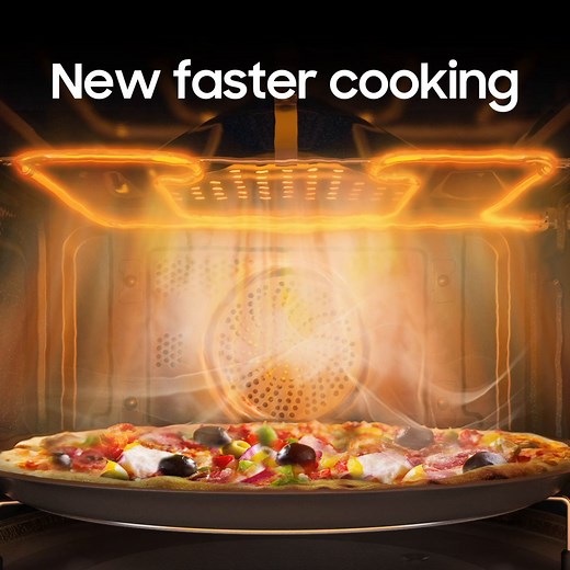 The Hot Blast technology™ reduces cooking times significantly. The food is cooked evenly using powerful hot air blown through multiple air holes, so the outside is crispy and the inside is juicy. Learn More: http://spr.ly/6187Vpi7H | Samsung