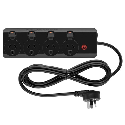 Arlec Black 4 Outlet Surge Protected Powerboard