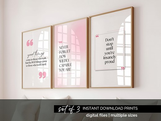 Pink Office Decor Set of 3 Motivational Print Pink Wall Art Quotes Girly Home Office Decor for Women Desk Aesthetic Poster for Female Office - Etsy