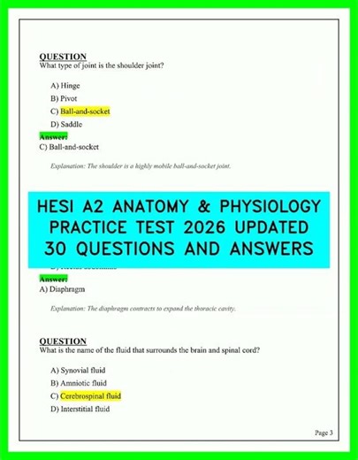 HESI A2 Anatomy & Physiology Practice Test 2026 Updated 30 Questions and Answers Video Guide 2026.