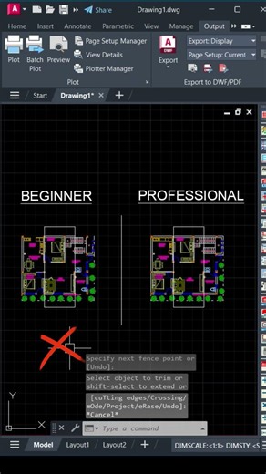 Block Trimming in AutoCAD 😎 | PRO vs NOOB #shorts