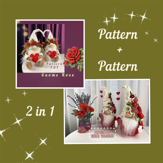 Patterns Pdf Gnomes in Love Holiday Gnomes Gnome Valentine   Scandinavian Gnome Rose Flower Gnome, Valentine's Day Present   Gift Postcard - Etsy