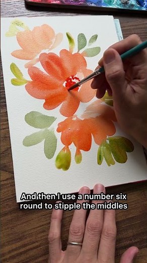 Painting one layer watercolor florals with a Filbert brush