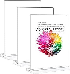 Acrylic Sign Holder 8.5 x 11, Plastic Sign Holder Clear Display Stand Plastic Paper Holder Paper Stand Clear Sign Holder for Table Top, 3 Pack
