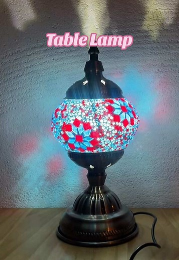 Handmade glass! Turkish small table lamp, stylish ✨#mosaiclamp #tablelamp #decor #bule #red