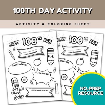 100 Days of School Coloring Sheet, Preschool 100th Day of School Craft
