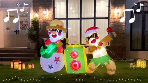 8 FT Christmas Inflatables Outdoor Decorations, Funny Hawaiian Inflatable Snowman & Gingerbread Playing and Singing, Christmas Blow Up Yard Decorations with LED Lights for Garden Lawn Decor