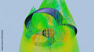 CFD simulation Computational fluid dynamics - Fan blades airflow simulation Stock Video