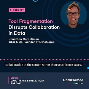 📈 Data trends and predictions for 2023. Alongside host Richie Cotton, DataCamp co-founders, CEO Jonathan Cornelissen and COO Martijn Theuwissen, break down the top trends in the data space today, as well as their predictions for the future of the data industry. 🎧 Listen now 👉 https://bit.ly/3Xbgdnl ℹ️ An expert-led deep dive into the growth of #GTP3, the increased specialization of data jobs, data literacy becoming the new norm for many organizations, and so much more... From easy-access data