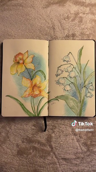 Artistic Flower Sketch: Daffodils and Lily of the Valley