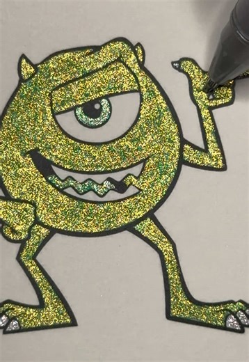 Satisfying Coloring of Mike Wazowski with Gel Pens