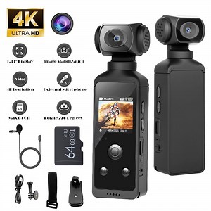 Podofo Handheld Gimbal WIFI Camera 4K Sport Action Camera Loop Recording Wearable Lens 270 Degree Rotation Recorder with 64G SD Card - Walmart.com