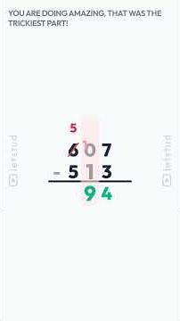 Subtracting 607 minus 513: Easy Column Subtraction Lesson