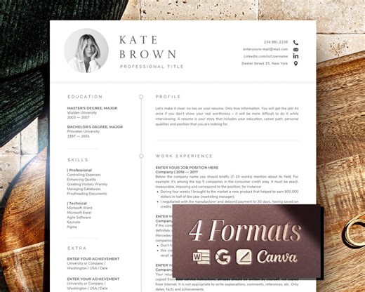 Resume Template Canva With Cover Letter, 1 Page Cv Template Canva   2 Page Resume for Canva, Minimalist Resume Professional Cv With Photo - Etsy