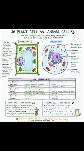 🌱 Plant Cell vs Animal Cell | #AnimalCell #CellBiology #BiologyNotes #ScienceNotes #EducationalNotes