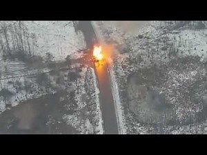 Drone footage of Russian tank cooking off after Javelin strike