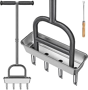 Dolibest Lawn Coring Aerator, Manual Lawn Aerator,4 Stainless Steel Corer Plug Aerator with Soil Core Storage Tray, Pre-Assembled Manual Grass Aerating Tool & Clean Hand Tool, Improving Lawn Health