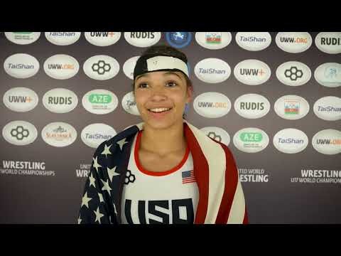 Marlee Solomon after winning gold in women's freestyle 53 kg at the 2026 U17 World Championships