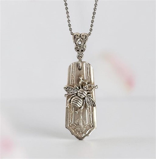 Silverware Bee Pendant Necklace: Vintage Spoon Jewelry
