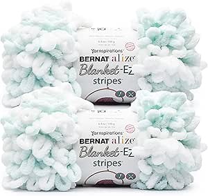 Bernat Alize Blanket EZ Stripes Peppermint Yarn - 2 Pack of 180g/6.3 oz - 100% Polyester - #7 Jumbo - 18 Yards - Knitting/Crochet