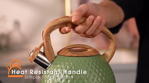 Tea Kettle, Stovetop Teapot, 2.5 Quart, Loud Whistle, Food Grade Stainless Steel and Smooth Wood Pattern Handle, Sophisticated Look for Hiking, Picnic, for Tea, Coffee, (Yellow)