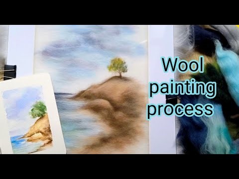 WoolArt. Painting with Wool. Step by step. Sea wool picture