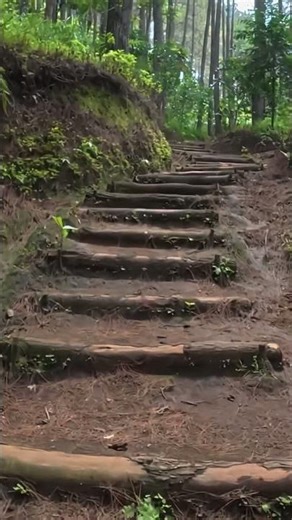 Climbing Wooden Steps in a Pine Forest | Real-Time
