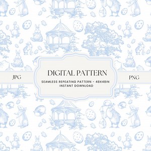 Blue Easter Bunny Toile De Jouy Seamless Pattern (digital Download) - Etsy Canada