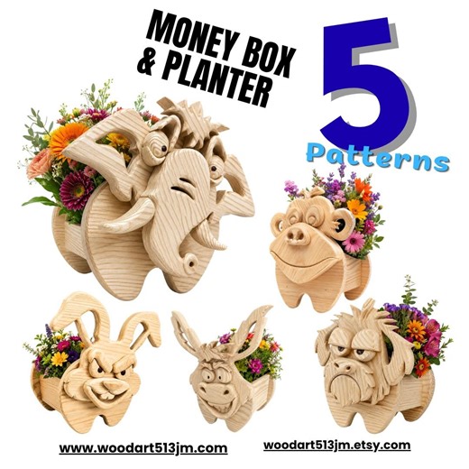 Animal Planter Box Scroll Saw Patterns: Diy Woodworking Plans (PDF, SVG, DXF) Set 15 - Etsy