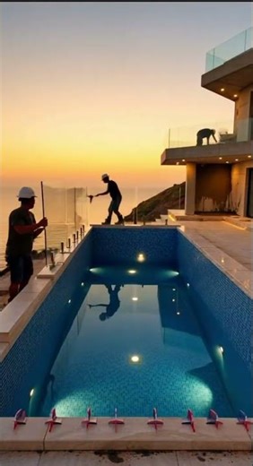 Infinity Pool TRANSFORMATION — From Raw Build to Luxury Ocean View #reels #construction #home