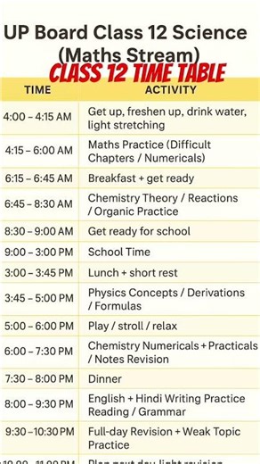 PCM time table class 12 all boards #upboard #mpboard #biharboard #cbsc