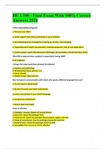 HCA 100 Final Exam With 100% Correct Answers 2024
