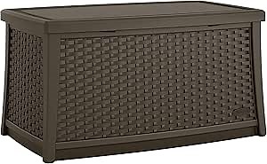 Suncast 30 Gallon Resin Outdoor Patio End Table Storage Box, Java, Made in the USA