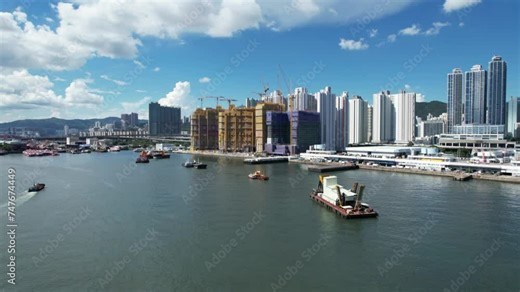 Residential high-rise construction along the Victoria Harbour promenade in Nam Cheong West Kowloon Cheung Sha Wan Hong Kong
