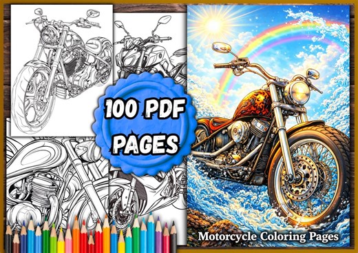 Motorcycle Coloring Pages – 100 PDF Pages - Etsy