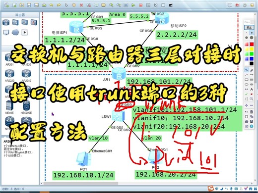 交换机与路由器三层对接时接口使用trunk端口的3种配置方法
