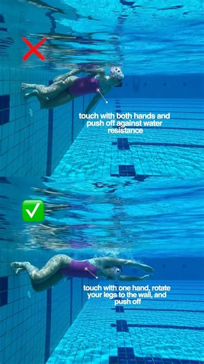 Freestyle turns basics. Open turn in freestyle swimming. Swim tips for adults.