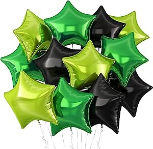 Black Green Star Foil Balloons,12Pcs 18Inch Star Shaped Balloons | Black Green Star Shaped Foil Balloons for Soccer Video Games Theme Birthday Anniversary Party Decorations