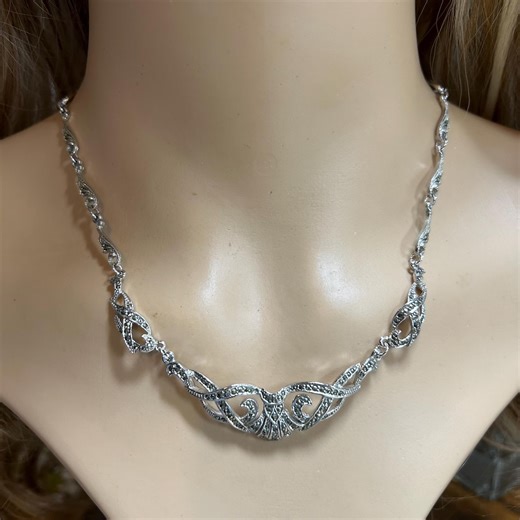 Vintage Art Deco Marcasite Necklace, Silver Tone Collar, Bridal Jewelry - Etsy UK