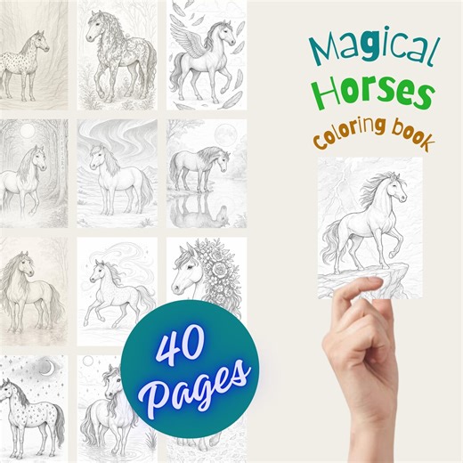 Magical Horses Coloring Pages for Adults | Realistic Fantasy Horses | Enchanted Horse Coloring Book Printable PDF - Etsy