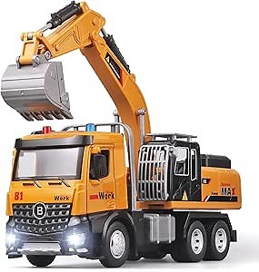 Toy Car Excavator Toy for Boy, Metal DieCast Excavator Model with Simulated Sound and lightdigger Toys，Excavator Sand Outdoor Toys for Boys 3-5 Year Old Gift
