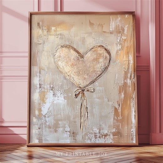 Vintage Heart Art - Rustic Valentine Decor, Neutral Romantic Printable, Cozy Cottagecore Wall Art in Soft Colors, Digital Print 719 - Etsy